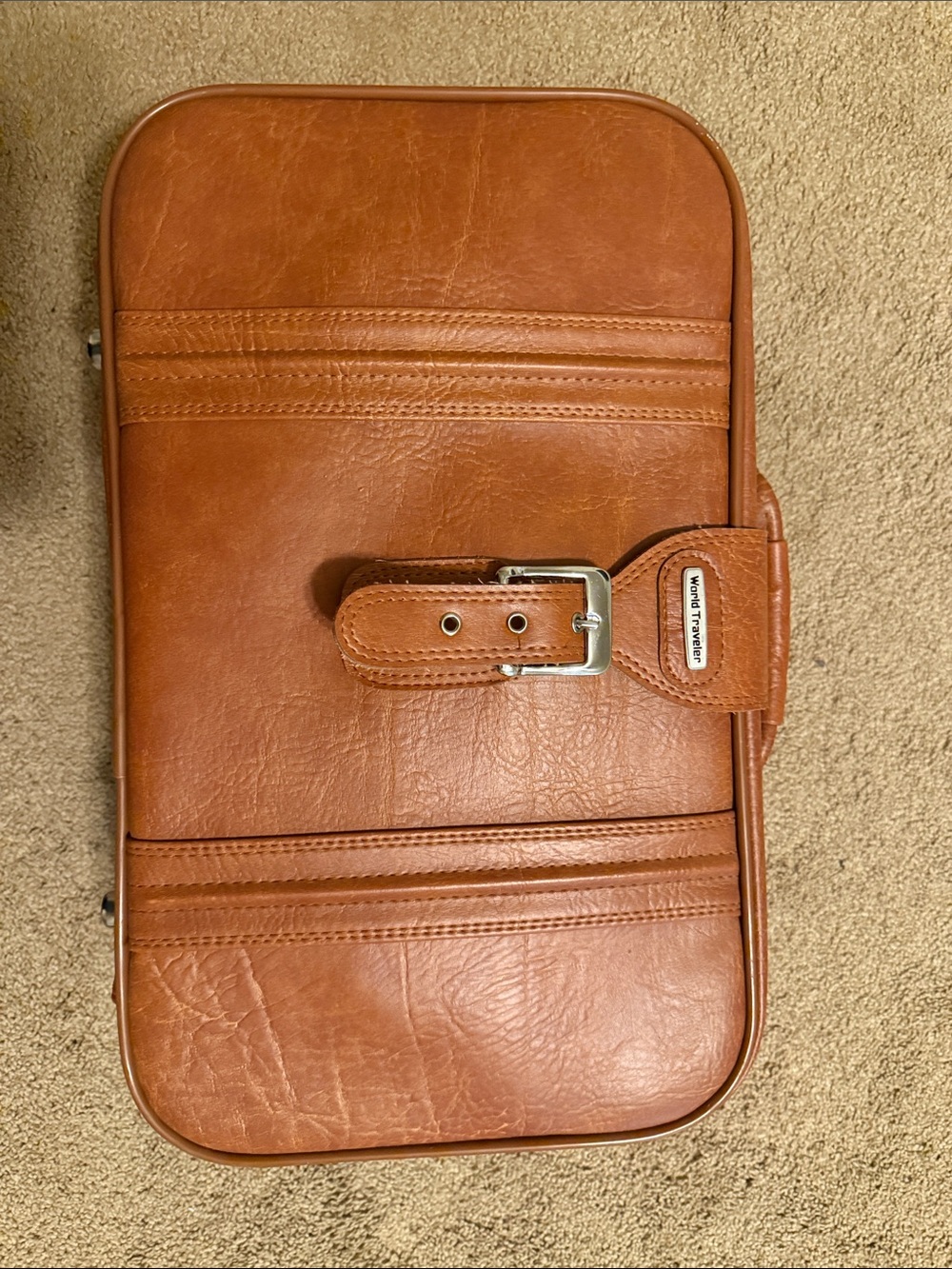 Men's Cognac Leather Toiletry Bag with Buckle Closure